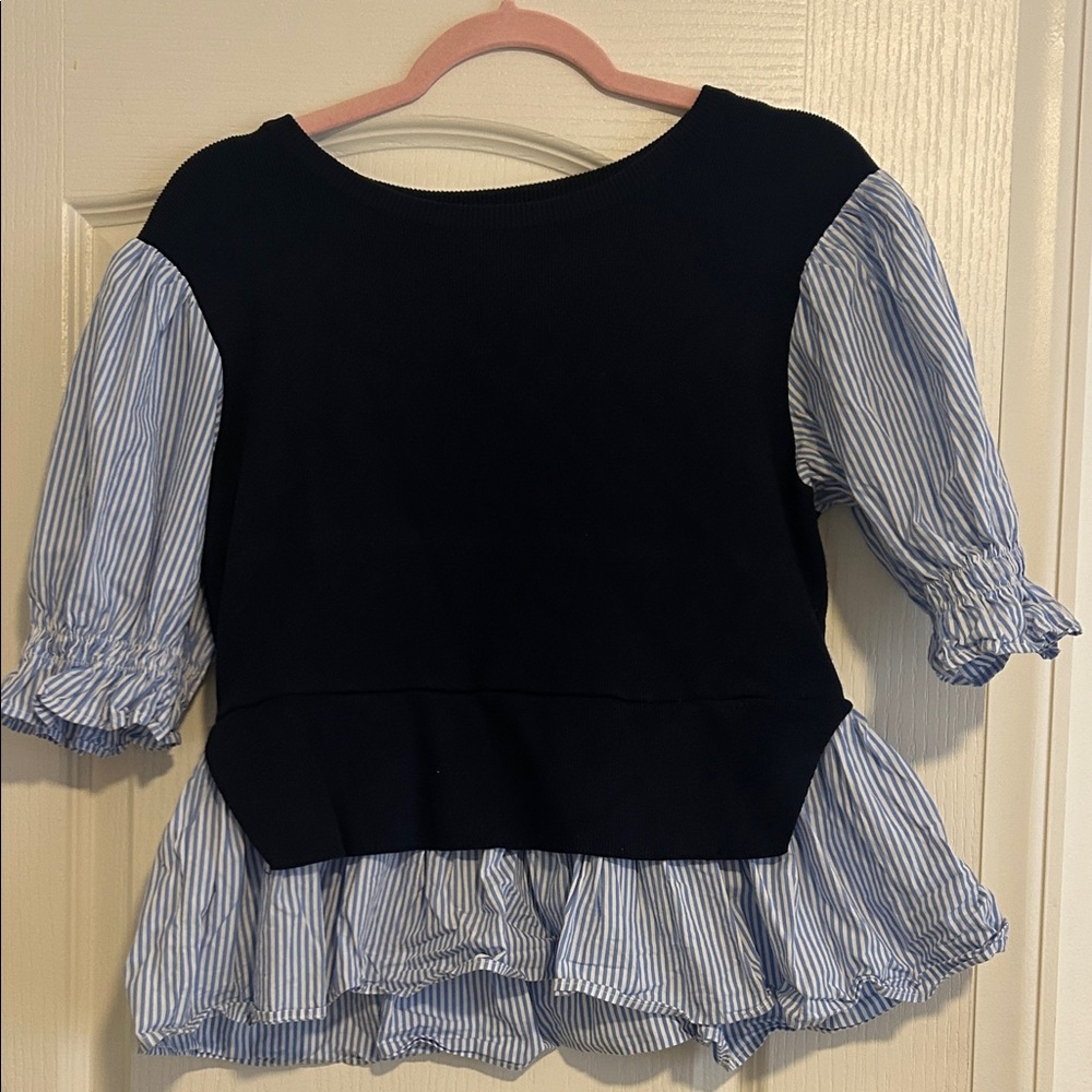 English Factory wonen’s two-fer Nancy knit with white and Blue Striped Blouse